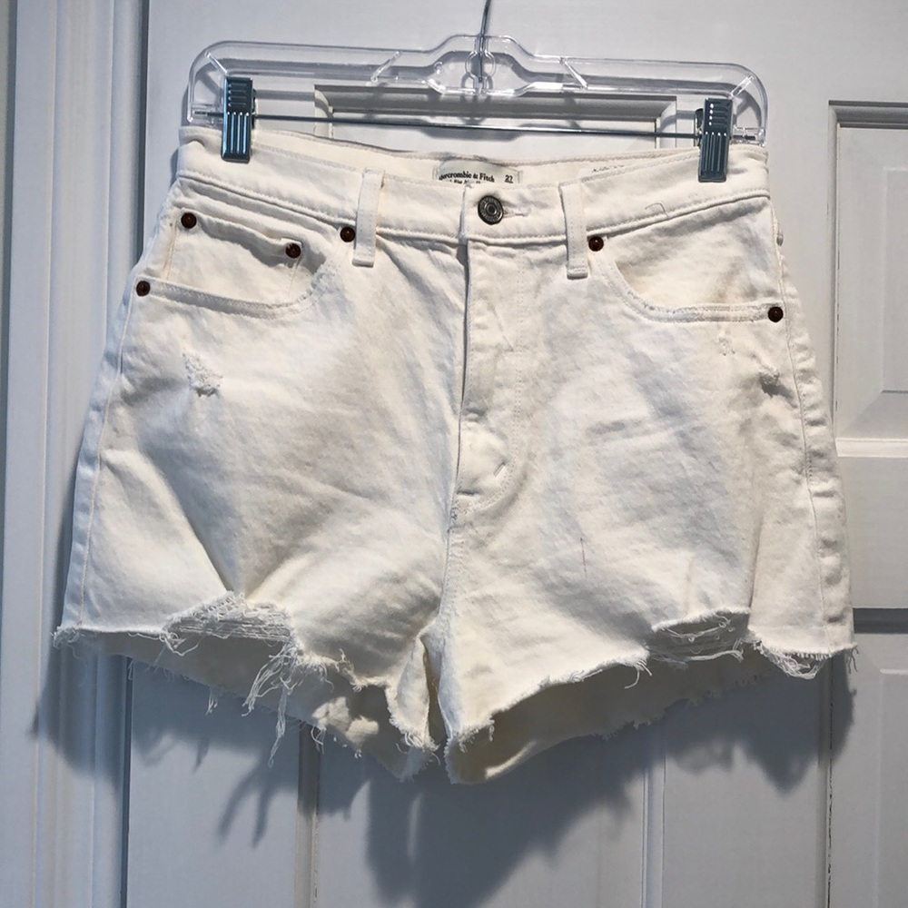 Abercrombie & Fitch White Distressed Jean Shorts
